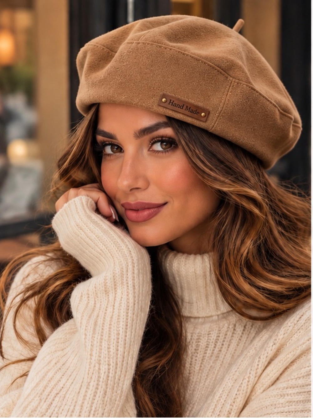 Hand Made Camel Brown Wool Beret - Women's Fashion Accessory